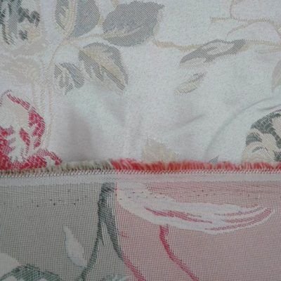 Tessuto arredo classico motivo floreale rosso e verde Alt.300 cm