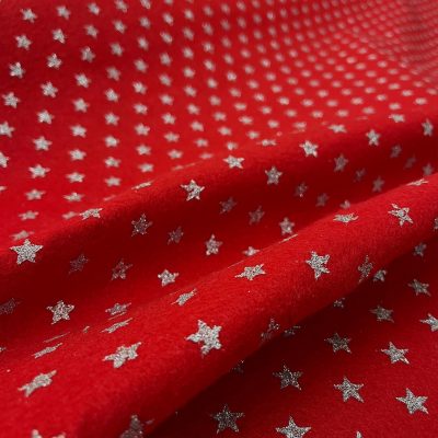 Pannolenci rosso natale con stelline argento glitterate 2