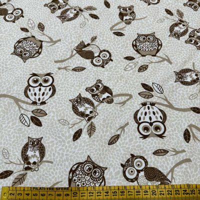 Cotone motivo gufi beige e marrone 3