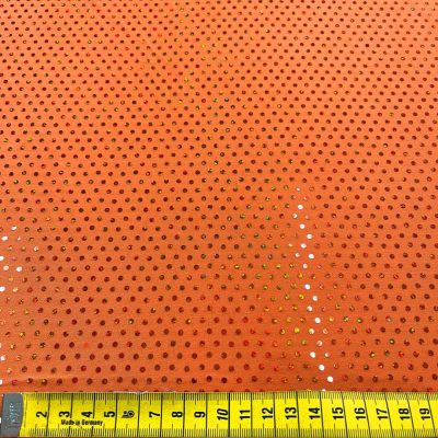 Lycra arancione vivo con pois arancioni iridescenti 3