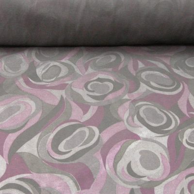 Tessuto per abiti motivo astratto - viola e grigio2