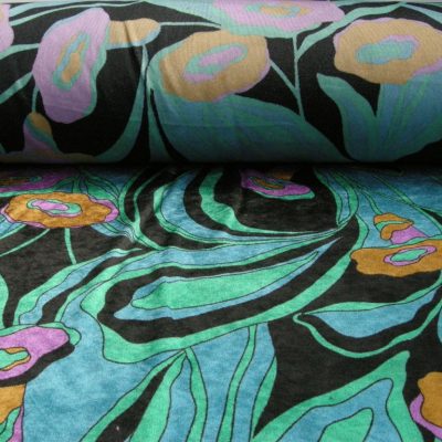 Velluto con fantasia a fiori astratti colorati Alt.115cm