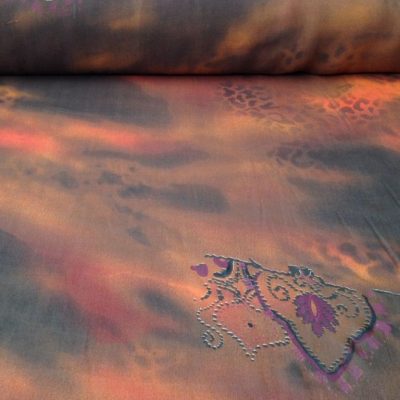 Seta motivo orientale e colori sfumati Alt.140 cm