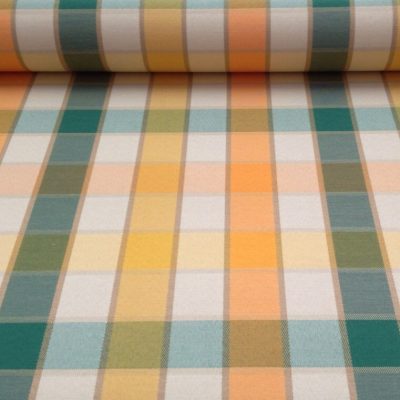 Tovagliato in cotone teflonato a quadretti - verde arancione e beige Alt.140cm