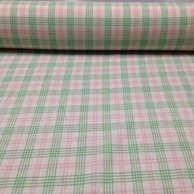 Lino a righe e quadri verde e rosa Alt.154 cm