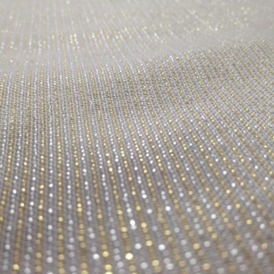 Tessuto tendaggio con righe bianco e oro luccicanti - panna Alt.335 cm