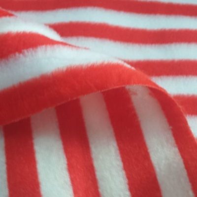 Tessuto in pelliccetta a pelo corto fantasia a righe - bianco e rosso