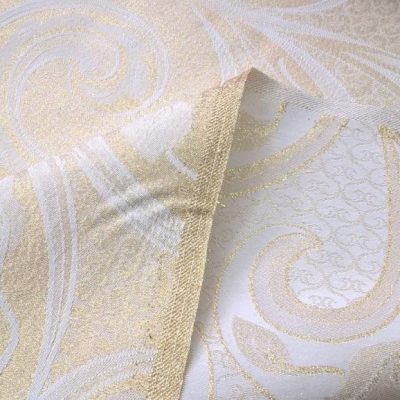 Misto cotone double face con motivi oro - panna Alt.300 cm
