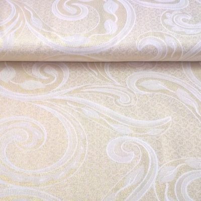 Misto cotone double face con motivi oro - panna Alt.300 cm