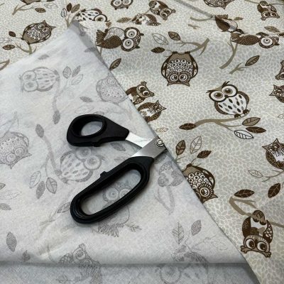 Cotone motivo gufi beige e marrone 2