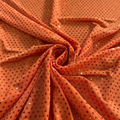 Lycra arancione vivo con pois arancioni iridescenti 2