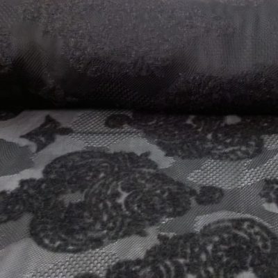 Tessuto in pizzo a rete motivo a fiori in rilievo - nero 2