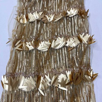 Tulle con glitter applicazioni e paillettes color oro antico 2