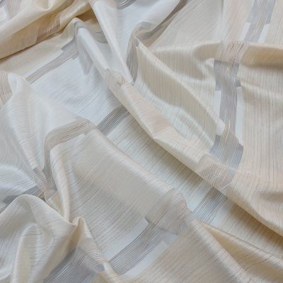 Tendaggio a fasce verticali e righe tortora - avorio e crema
