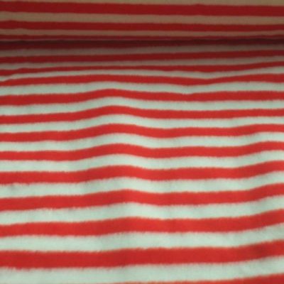 Tessuto in pelliccetta a pelo corto fantasia a righe - bianco e rosso