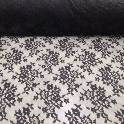Tessuto pizzo in poliestere con ricamo fantasia floreale - nero