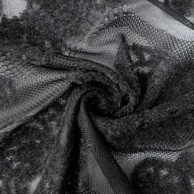 Tessuto in pizzo a rete motivo a fiori in rilievo - nero 3