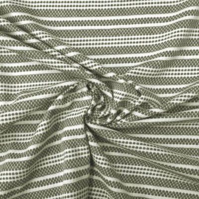 Tessuto maglina in cotone motivo a righe bianche - verde