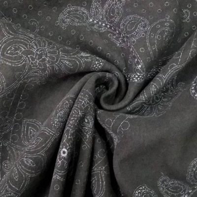 Tessuto in misto lana a fantasia damascato - nero 2