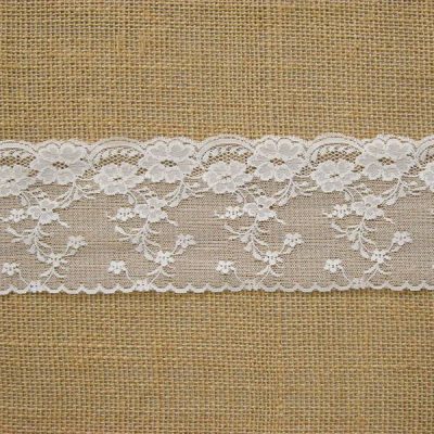 Balza di pizzo sfondo retato motivo floreale - bianco