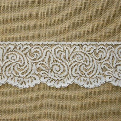 Balza di pizzo con ricamo motivo geometrico floreale - bianco