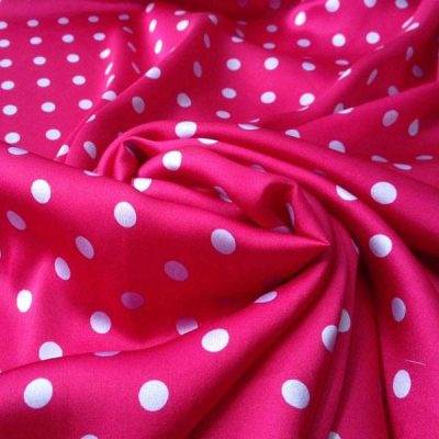 Tessuto raso motivo a pois bianchi - rosso