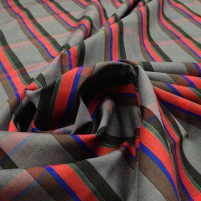 Tessuto in cotone elasticizzato motivo a righe e quadri grandi- multicolor