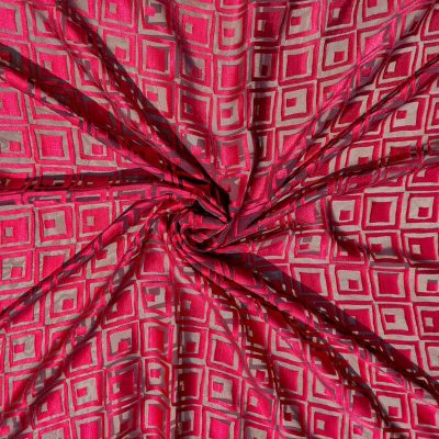 Tessuto per abiti motivo a quadri in devorè - rosso