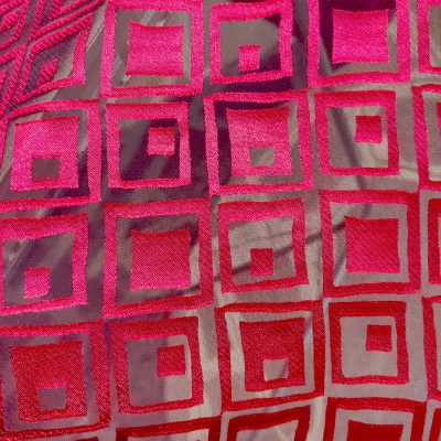 Tessuto per abiti motivo a quadri in devor&egrave; - rosso Alt.150 cm