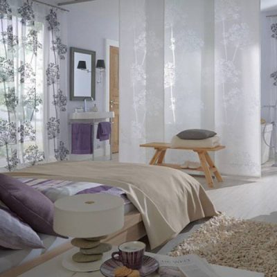 Tendaggio firmato motivo a fiori - bianco