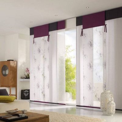 Tendaggio firmato a righe sottili e motivo a fiori colorati Alt. 280cm