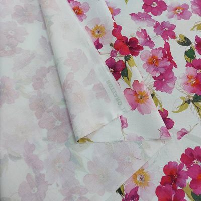 Tessuto per Tovaglia Bottaro Puro Cotone fantasia floreale rosa - Alt.180cm