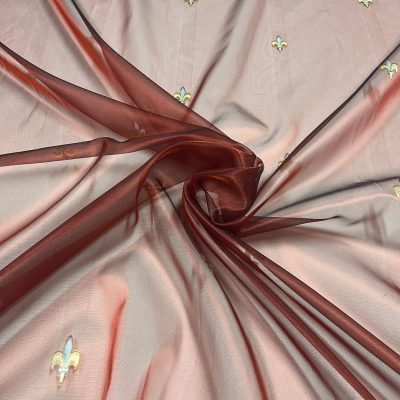 Tessuto per tenda in organza rosso rubino con gigli in lam&egrave; 6