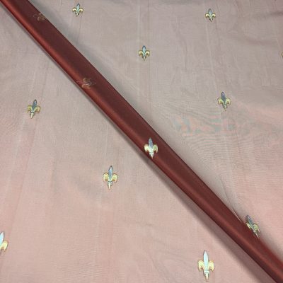 Tessuto per tenda in organza rosso rubino con gigli in lam&egrave; 3