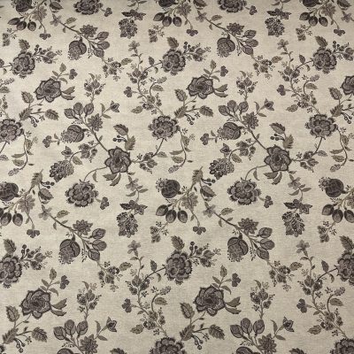 Tessuto multiuso fantasia naturale con fiori tortora marroncino su sfondo ecrù 5