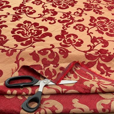 Misto viscosa motivo damascato rosso e oro 1