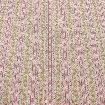 Tessuto in cotone con fantasia floreale baby rosa e verde 2