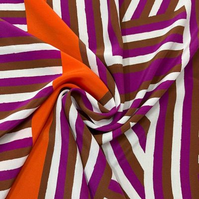 Cr&egrave;pe di pura seta fantasia geometrica a righe multicolor 1