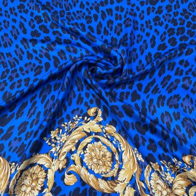 Scampolo alta moda 100% raso di seta animalier con ghirigori dorati 2