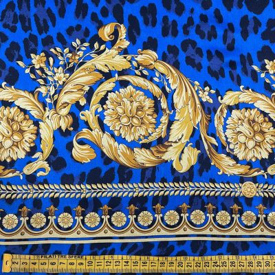 Scampolo alta moda 100% raso di seta animalier con ghirigori dorati 1