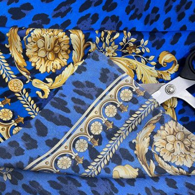 Scampolo alta moda 100% raso di seta animalier con ghirigori dorati 5