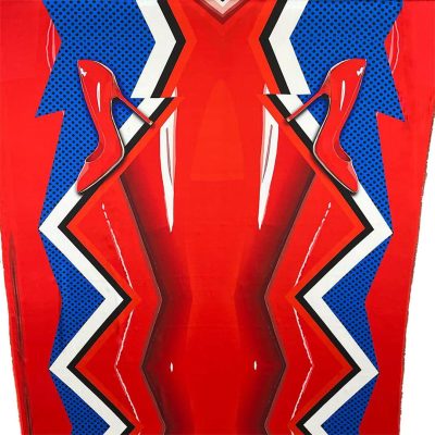 Scampolo in raso di seta fantasia astratta con tacchi multicolor 1