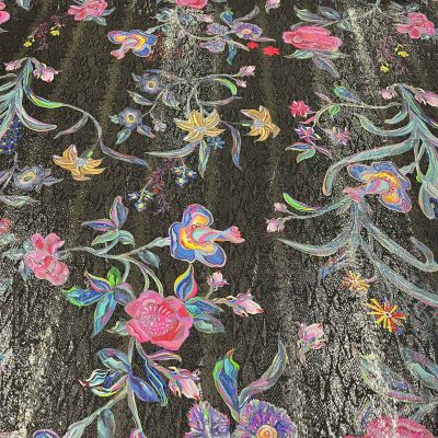 Seta alta moda fantasia floreale con lurex oro argento con sfondo nero 7