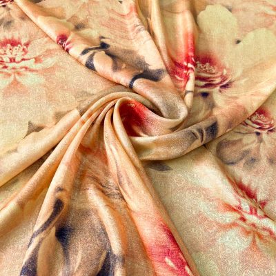 Tessuto pura seta made in italy fiori vintage rosa pesca 5