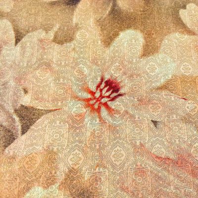 Tessuto pura seta made in italy fiori vintage rosa pesca 3