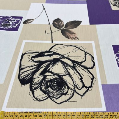 Tessuto fantasia effetto collage con rose colori freddi 3