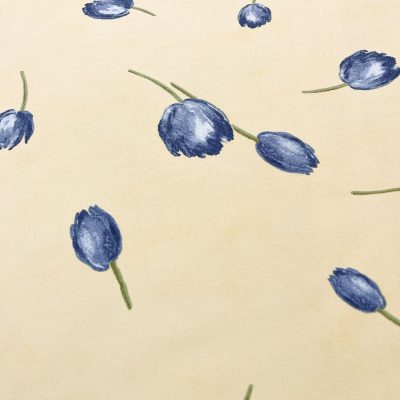 Tessuto giallo delicato con fiori blu 5
