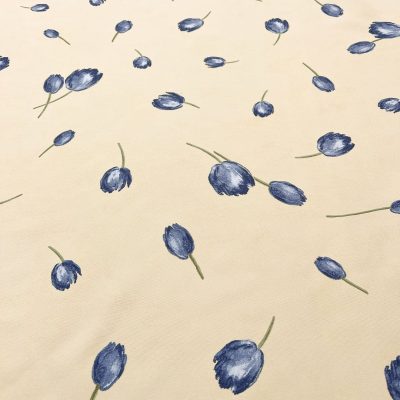 Tessuto giallo delicato con fiori blu 3