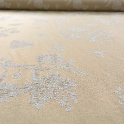 Tessuto da arredamento jacquard in puro cotone con fiori bianchi su base beige perlato 6