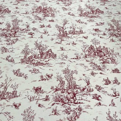 Tessuto in puro cotone Toile de jouy in stile campestre azzurro bordeaux 12